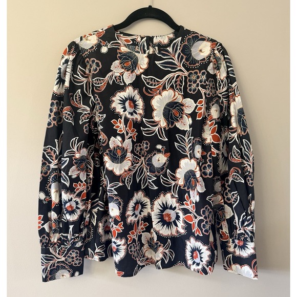 Who What Wear Tops - Who What Wear Womens Medium Blouse Long Sleeve Ruffle Black Floral Button Back
